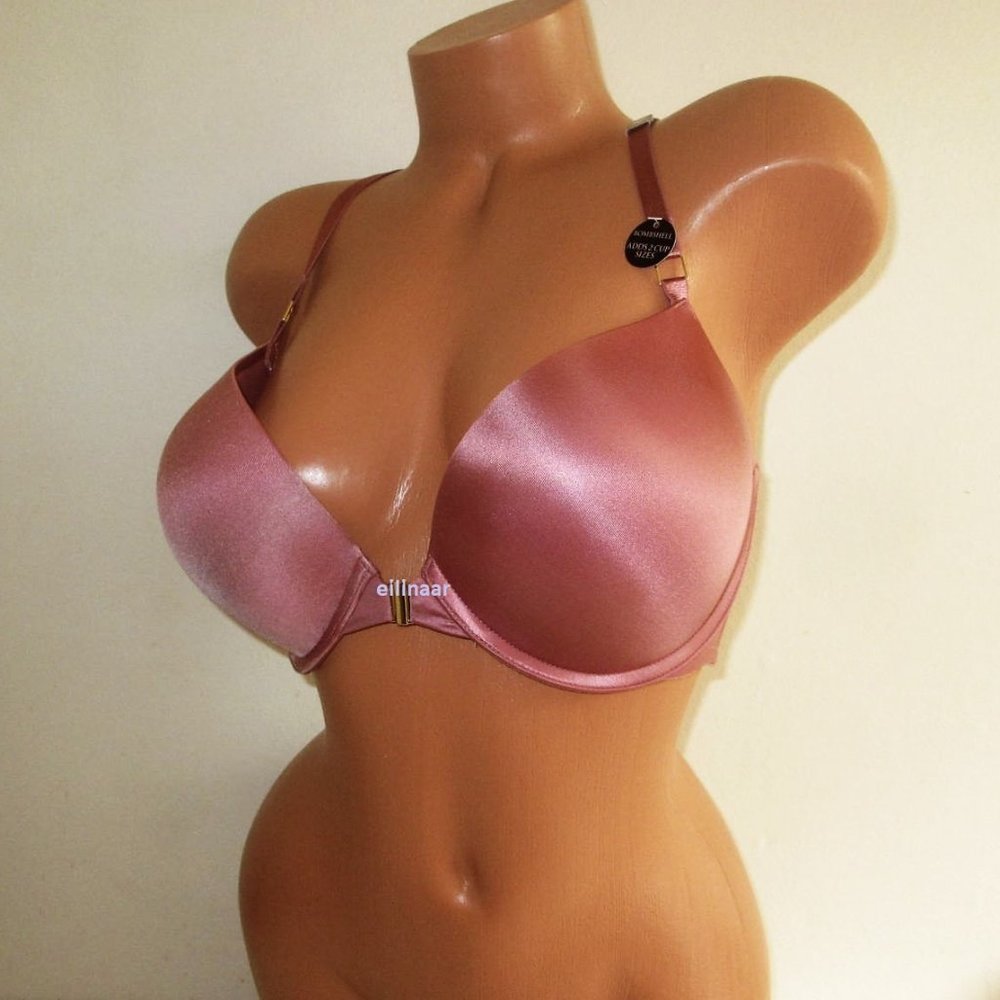 VICTORIA'S SECRET Bombshell Bra +2 Cup Push Up 38C Strappy Back Front Close Rose - Picture 2 of 7